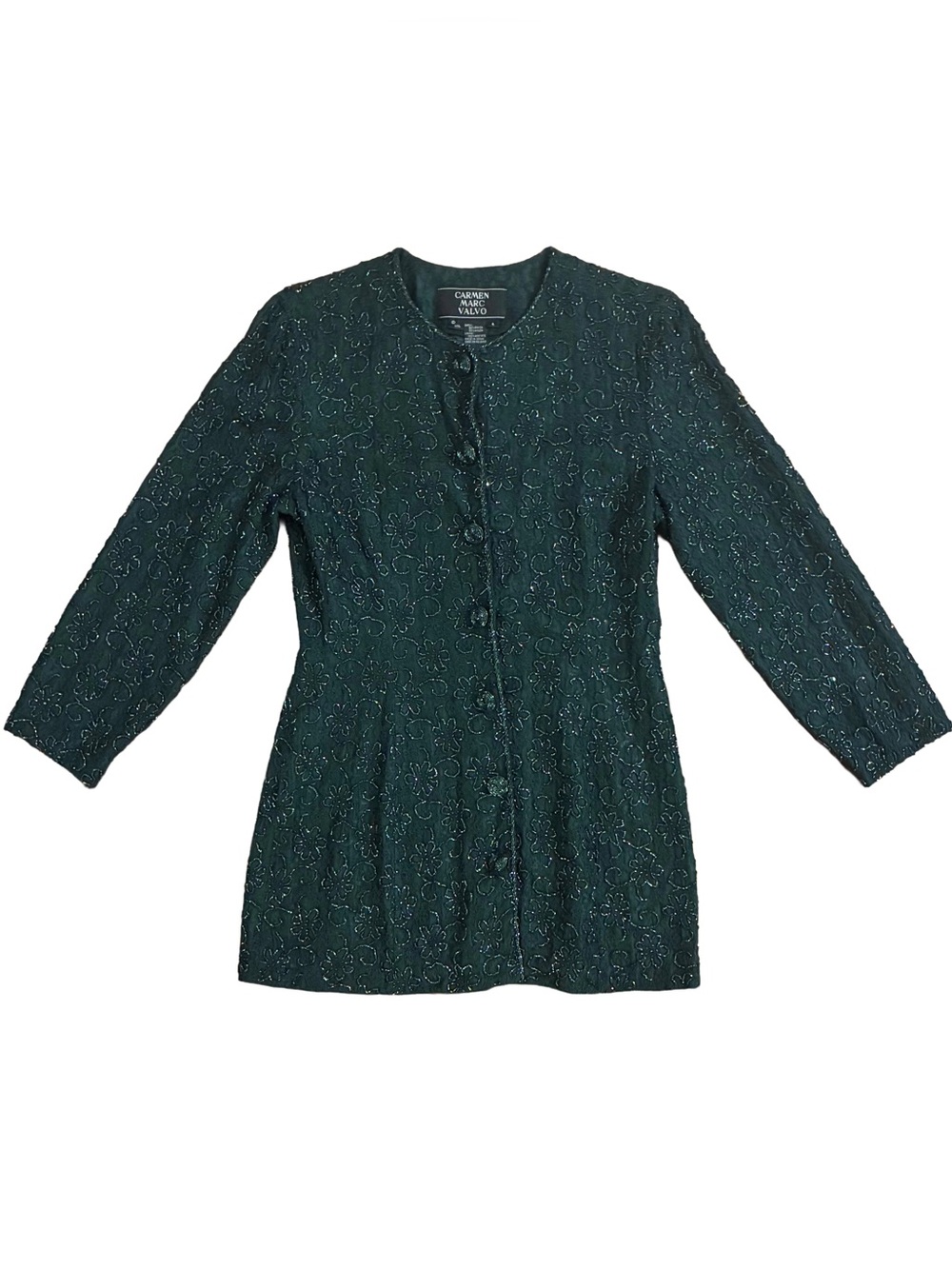 Vintage Emerald Green Beaded Evening Suit Set | Size 4